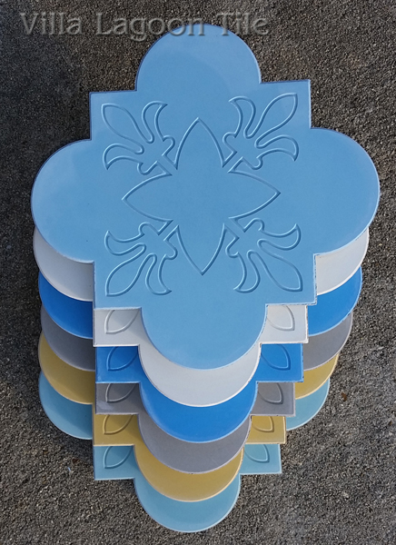 A few of the several colors available for Florentine shaped cement tile, from Villa Lagoon Tile
