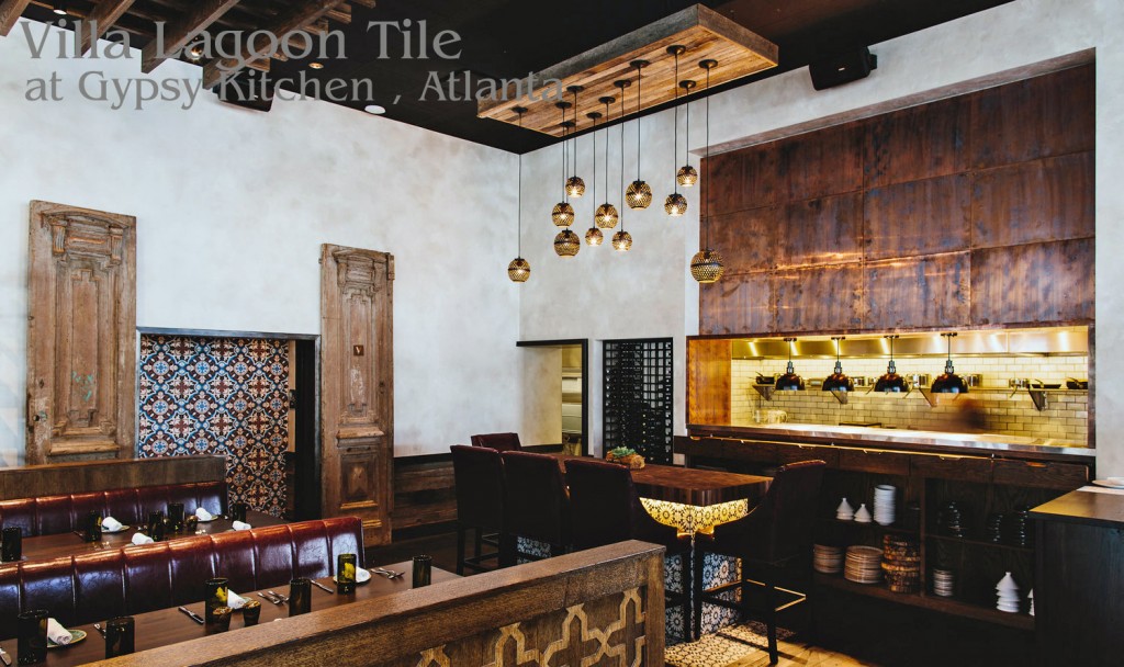 Gypsy Kitchen, Atlanta, with accents of cement tile from Villa Lagoon Tile.