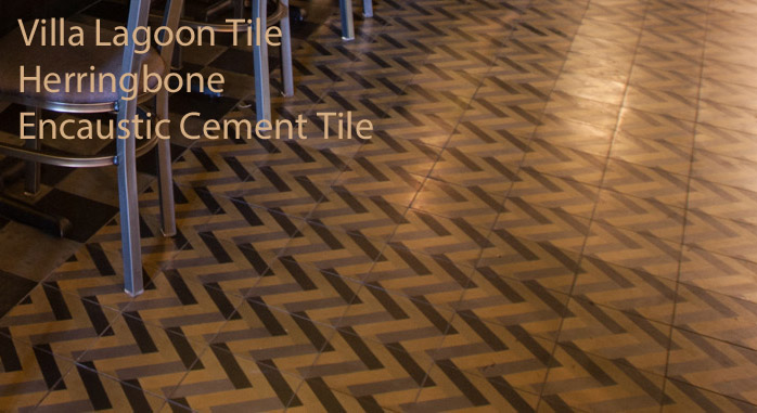 Close up of Villa Lagoon Tile Herringbone cement tile