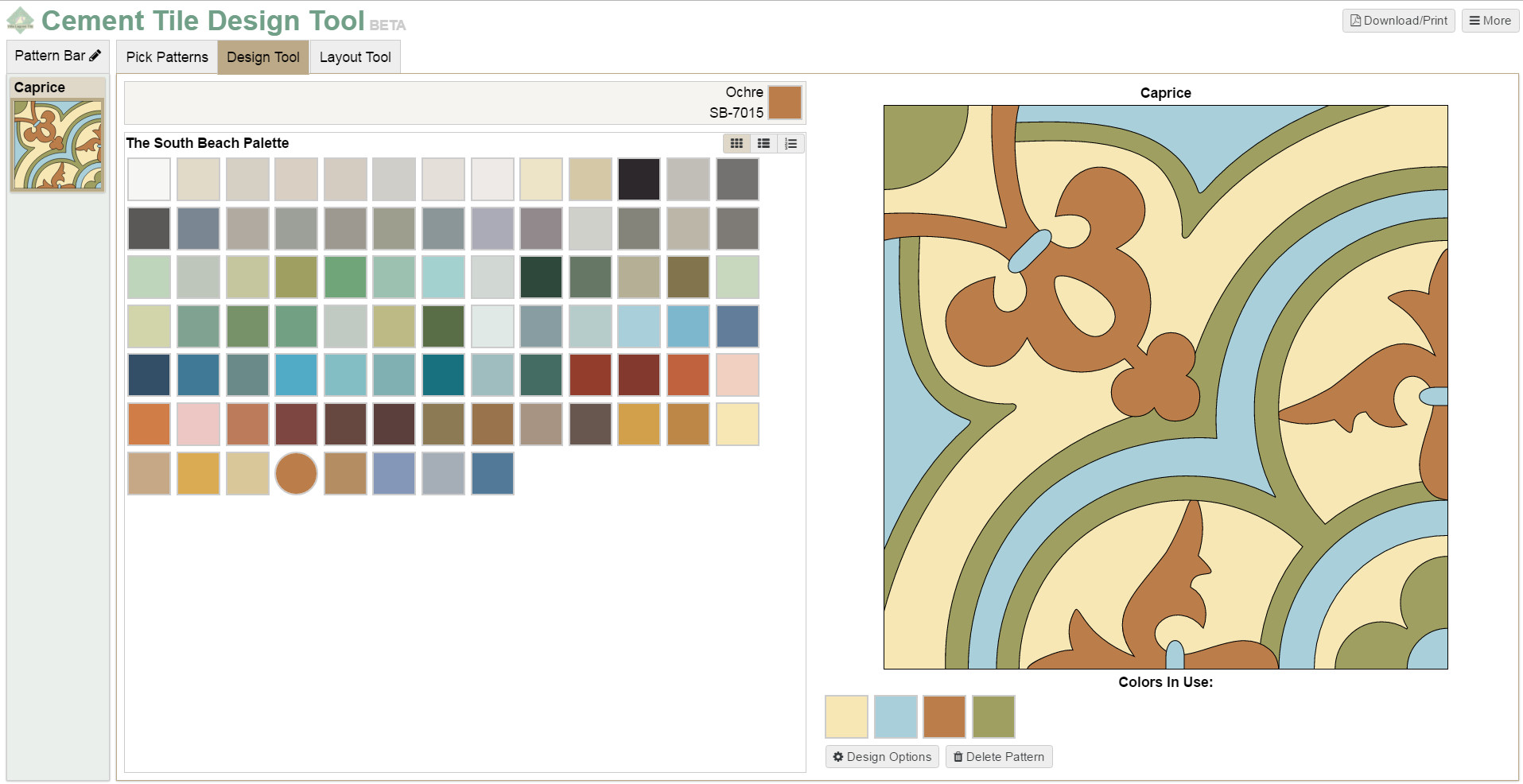 Screenshot of our design tool's color selection/placement page.