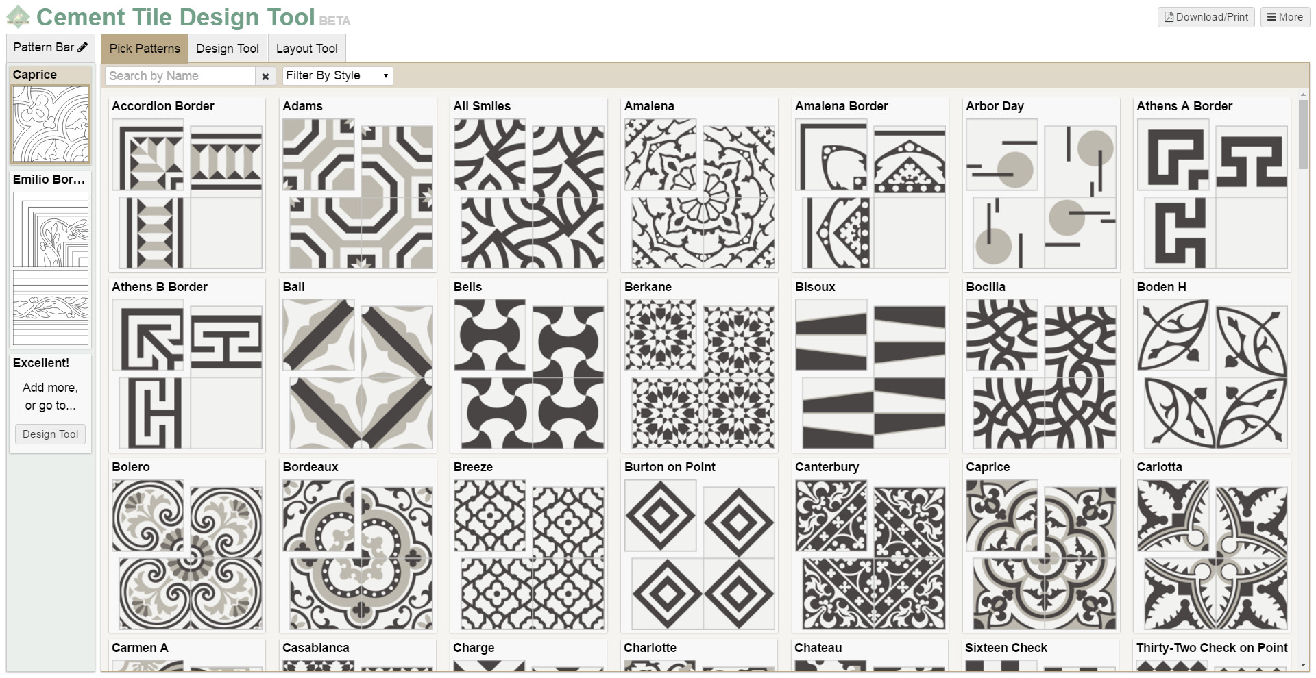 Screenshot of our design tool's pattern page.