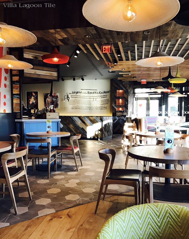 "Crow's Feet" and Solid Gray Hexagonal Cement Tiles at Nando's Ballston Location in Arlington, VA