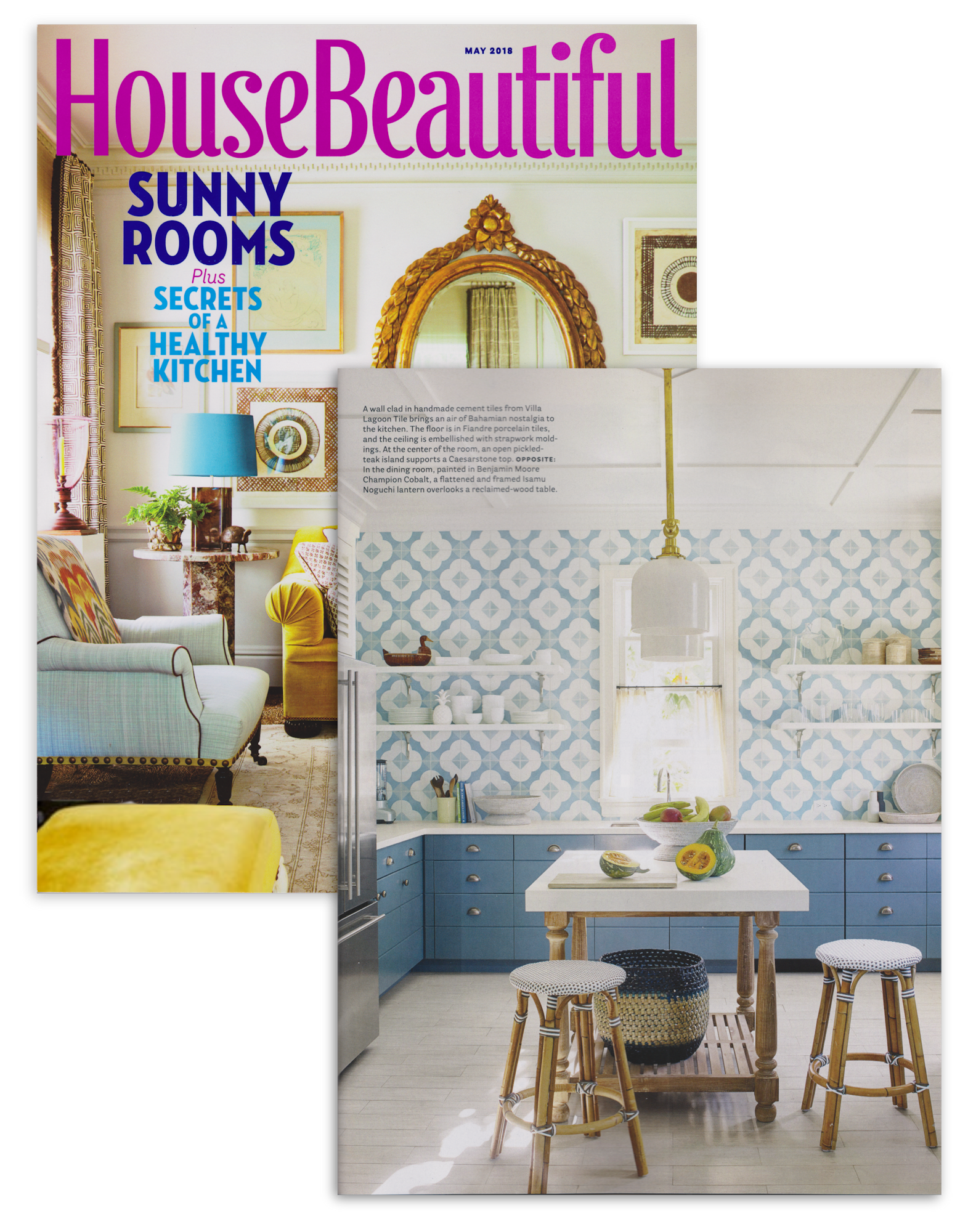 House Beautiful Magazine Cover and interior page from May 2018 featuring Tom Scheerer