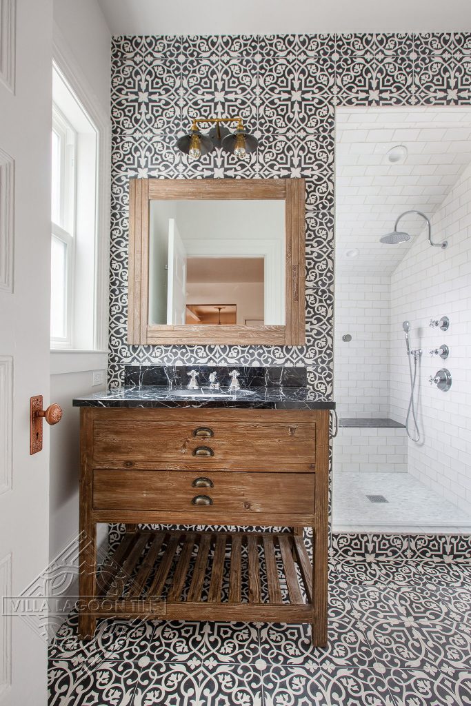 Black And White Cement Tile, Black Tile Flooring Bathroom
