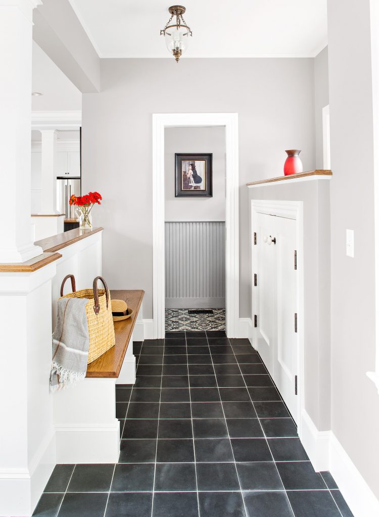 Solid black cement tile entryway 