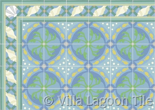 Cement tile rug with border