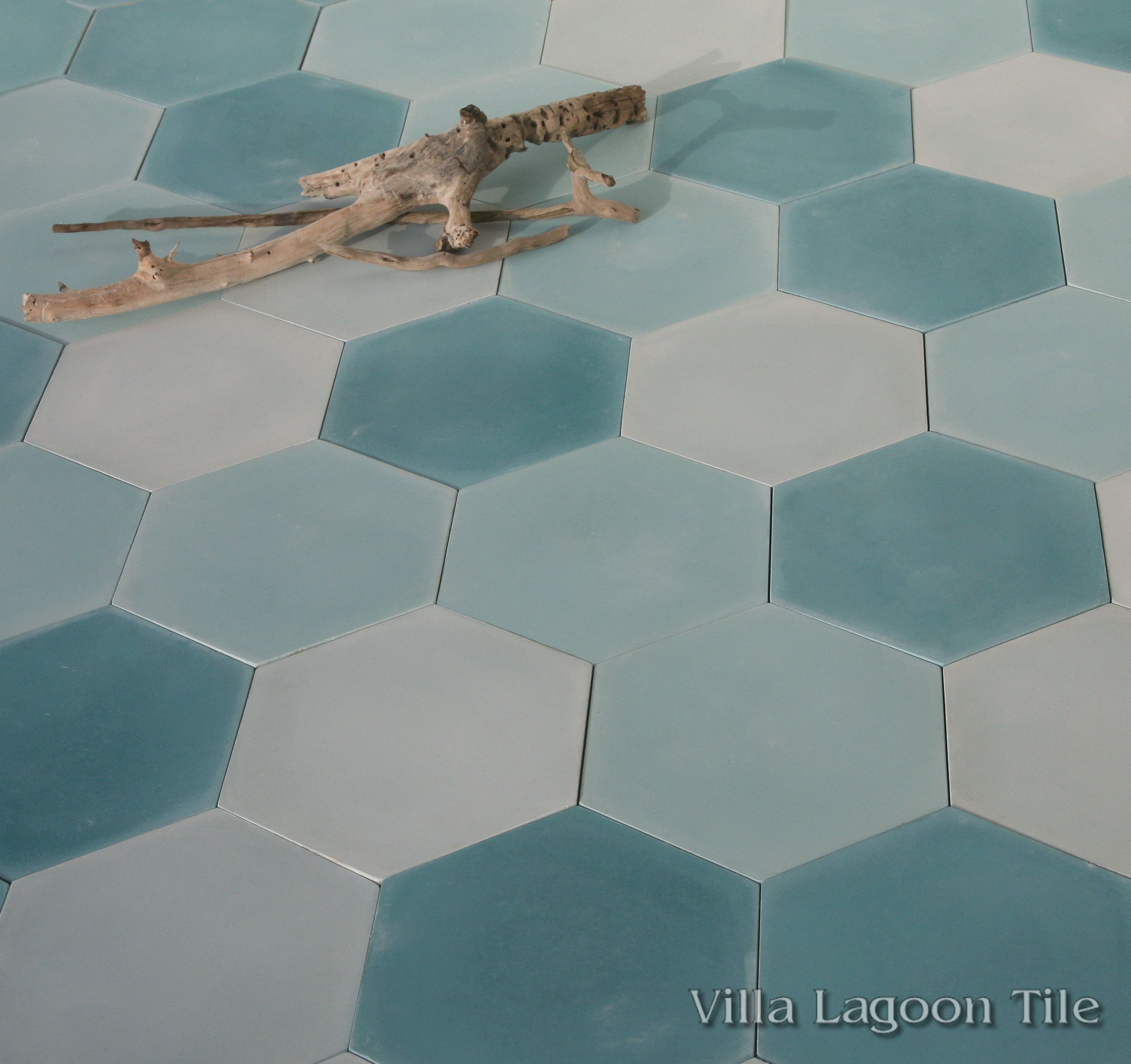 Mixed Aqua Hex Cement Tile Villa Lagoon
