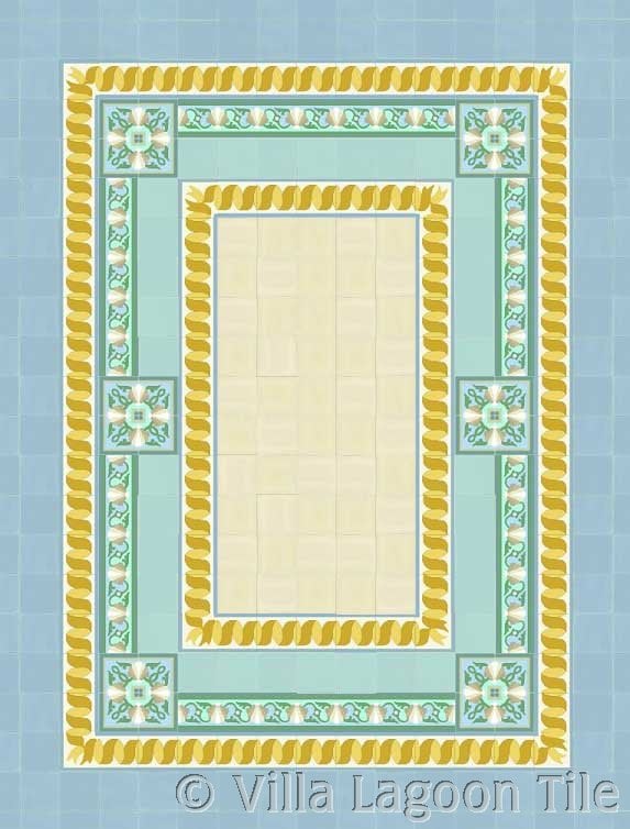 Glorious seashell cement tile floor design.