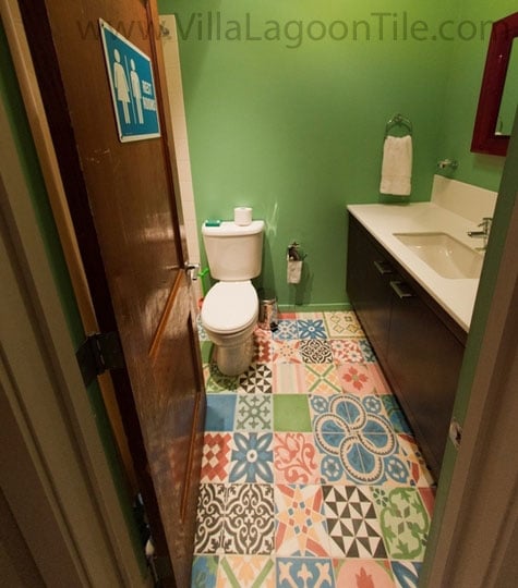 Patchwork tile bathroom floor