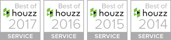 Best of Houzz service award badges for 2014, 2015, 2016, and 2017.