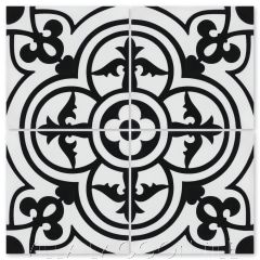 "Caprice Black & White Morning" Spanish Cement Tile, by Villa Lagoon Tile.