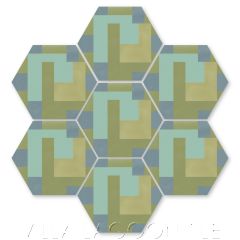 "Cornerstone Hex Forest" Geometric Hex Cement Tile by Neyland Design, from Villa Lagoon Tile.