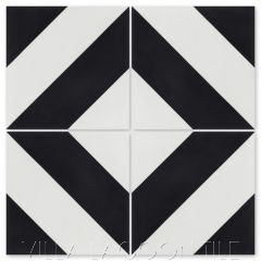 "Diagonal Four A Black & White" Striped Cement Tile, from Villa Lagoon Tile.