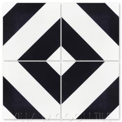 "Diagonal Four B Black & White" Striped Cement Tile, from Villa Lagoon Tile.