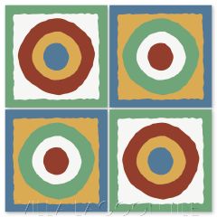 "East Beach Circle in Primary Colors" Modern Whimsical Cement Tile by Jeff Shelton, from Villa Lagoon Tile.