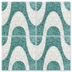 "Groovy Sea Glass Terrazzo" Mid-Century Modern Cement Tile, from Villa Lagoon Tile.