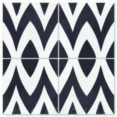 "Leaf Zag Black and White Evening" Modern Whimsical Cement Tile by Jeff Shelton, from Villa Lagoon Tile.