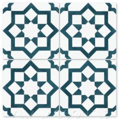 "Luqa Aegean and White" Moroccan Geometric Cement Tile, from Villa Lagoon Tile.
