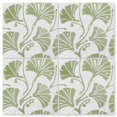 "Mossy Fan Vine" Modern Floral Cement Tile, by Villa Lagoon Tile.