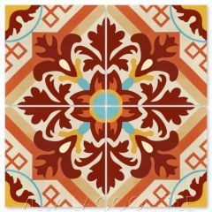 "Nuevo Castillo Fuego" Traditional Floral Cement Tile, from Villa Lagoon Tile.