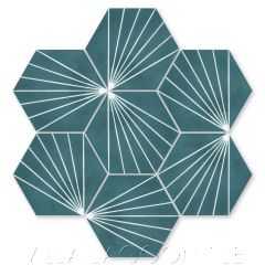 "Spark C Aegean" Geometric Hex Cement Tile, from Villa Lagoon Tile.