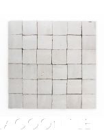 "Meringue" Small Square Glazed Zellige on a 12" Mat, a Moroccan Mosaic Tile, from Villa Lagoon Tile.
