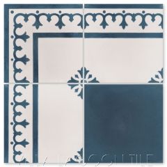 "Normandie Marine" French floral cement tile border from Villa Lagoon Tile by Christina Salway.