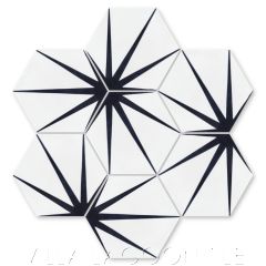 "Alley Black & White Morning" Geometric Hex Cement Tile, from Villa Lagoon Tile.