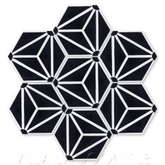 "Atlas A Black and White" Geometric Hex Cement Tile, from Villa Lagoon Tile.