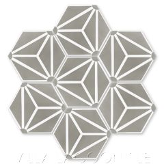 "Atlas A Heron Gray and White" Geometric Hex Cement Tile, from Villa Lagoon Tile.