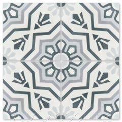 "Aztec Sun A Silver" Traditional Cement Tile, From Villa Lagoon Tile.