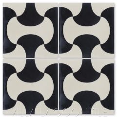 "Bells Black and Seashell White" Geometric Cement Tile, by Villa Lagoon Tile.