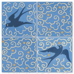 "Bell's Blue Sky" Whimsical Art Deco Wildlife Cement Tile by Cressida Bell, from Villa Lagoon Tile.
