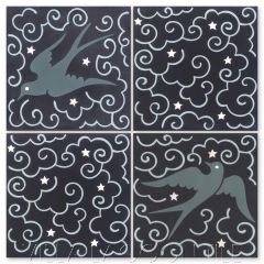 "Bell's Night Sky" Whimsical Art Deco Wildlife Cement Tile by Cressida Bell, from Villa Lagoon Tile.