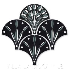 "Bell's Tulips in Black and Cityscape" Modern Floral Art Deco Cement Tile by Cressida Bell, from Villa Lagoon Tile.
