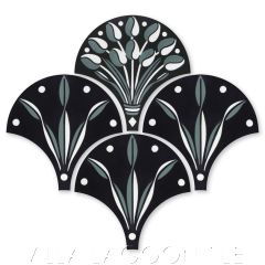 "Bell's Tulips in Black and Cityscape" Modern Floral Art Deco Cement Tile by Cressida Bell, from Villa Lagoon Tile.