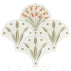 "Bell's Tulips in White and Tangerine" Modern Floral Art Deco Cement Tile by Cressida Bell, from Villa Lagoon Tile.