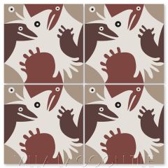 "Bird & Friends in Eagle Brown" Whimsical Wildlife Cement Tile by Jeff Shelton, from Villa Lagoon Tile.