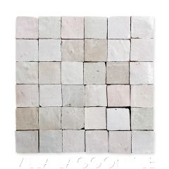 "Blushed Linen" Small Square Glazed Zellige on a 12" Mat, a Moroccan Mosaic Tile, from Villa Lagoon Tile.