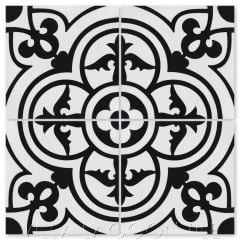 "Caprice Black & White Morning" Spanish Cement Tile, by Villa Lagoon Tile.
