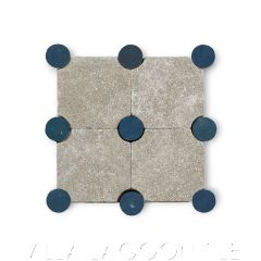 Chateau Etienne Marine Zellige and Vanilla Limestone Mosaic, curated by Christina Salway, from Villa Lagoon Tile.