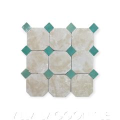 Château Saint Gilles Bonbon Zellige and Beige Limestone Octagon Mosaic, curated by Christina Salway, from Villa Lagoon Tile.