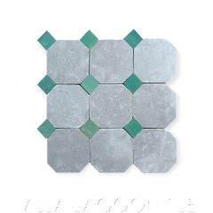 Château Saint Gilles Bonbon Zellige and Light Grey Limestone Octagon Mosaic, curated by Christina Salway, from Villa Lagoon Tile.