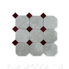 Château Saint Gilles Cerise Zellige and Light Grey Limestone Octagon Mosaic, curated by Christina Salway, from Villa Lagoon Tile.