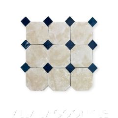 Château Saint Gilles Marine Zellige and Beige Limestone Octagon Mosaic, curated by Christina Salway, from Villa Lagoon Tile.
