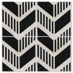 "Chevron Grill Black and Seashell White" Modern Geometric Cement Tile, by Villa Lagoon Tile.
