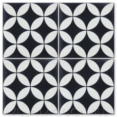 "Circulos B Black & White Evening" Geometric Cement Tile, from Villa Lagoon Tile.
