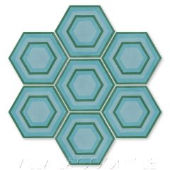 "Concentric Hex E" Ringed Cement Tile, by Villa Lagoon Tile.