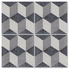 "Cubes B Black, White, and Featherstone Terrazzo" Geometric Cement Tile, from Villa Lagoon Tile.