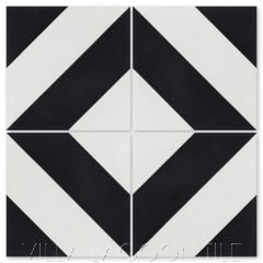 "Diagonal Four A Black & White" Striped Cement Tile, from Villa Lagoon Tile.